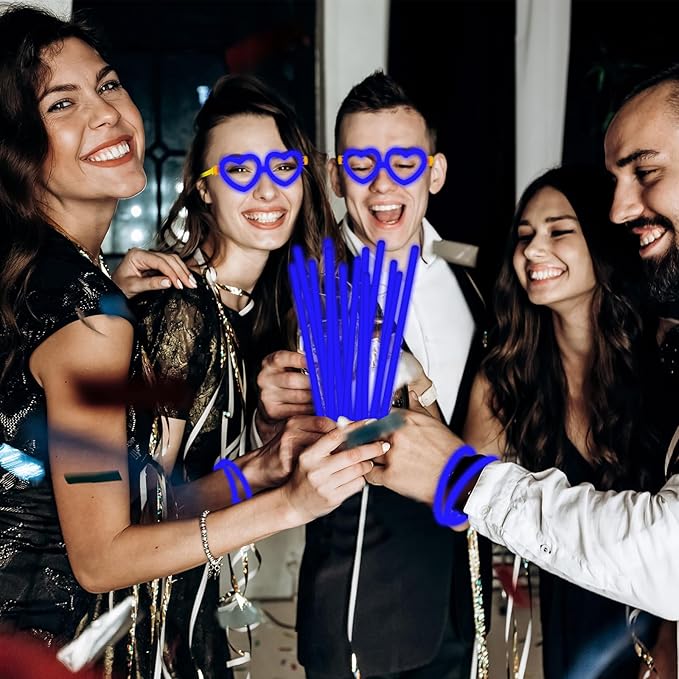 60 Pack 8??Blue Glow Sticks Bulk Bright Glow Sticks with 60 Connectors 20 Heart Glasses Glow In The Dark Party Supplies Neon Party Decorations Glow Bracelet Glasses for Holiday Carnival (Blue)