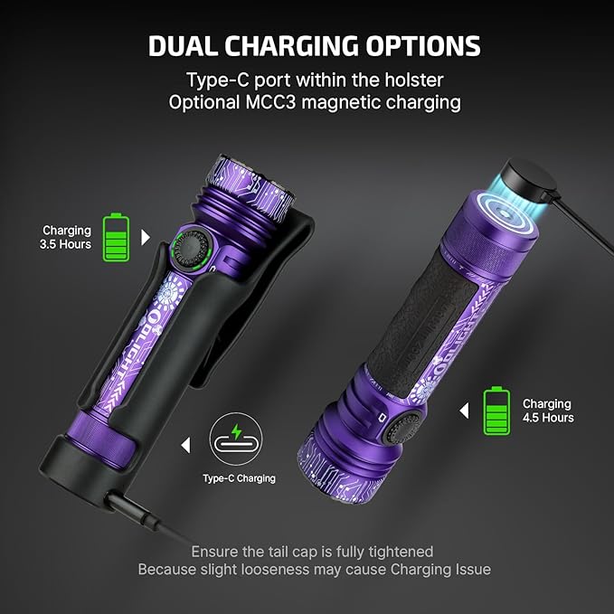 OLIGHT Seeker 4 Pro Rechargeable Flashlights, High Powerful Bright Light 4600 Lumens with USB C, Waterproof IPX8 for Emergencies, Camping, Searching (Cyber Violet Cool White)