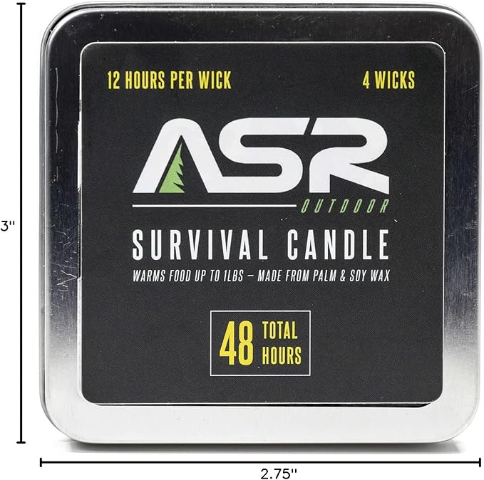 ASR Outdoor 48 Hour Survival Candle for Camping Emergency Fire Starter in Tin, 4 Wick