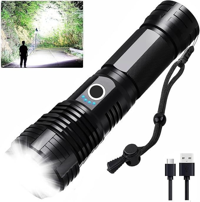 LED Flashlights High Lumens Rechargeable, 90,000 Lumens Brightest Handheld Flashlight, 5 Modes Powerful Multifunctional Flash Light Waterproof Flashlight for Home Camping