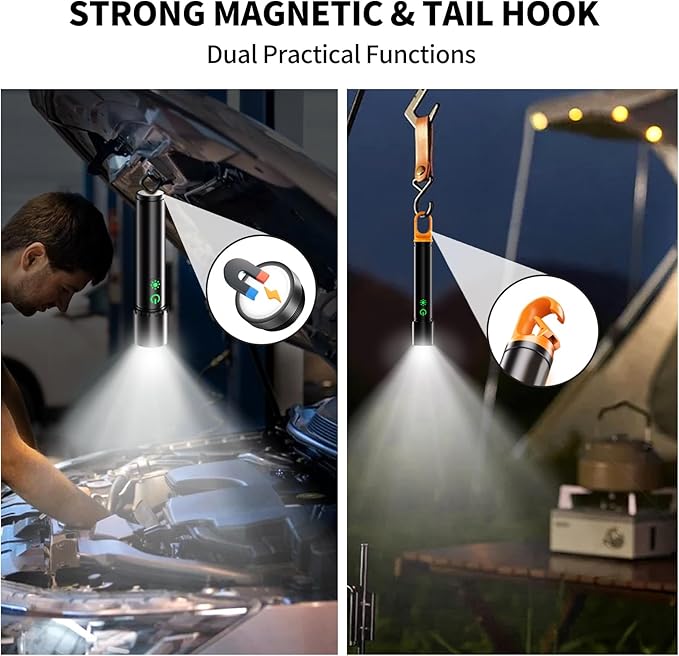 Rechargeable Magnetic Flashlights, LED High Lumens Flashlight Super Bright with 9 Modes, Waterproof Flashlight with Flashing Mode, Camping Essentials for Kids, Men, Women, Hiking & Outdoor Use
