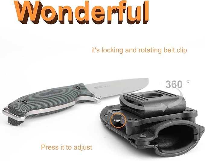 Ruike Camping Small Fixed Blade Knife with Sheath 360 Rotate, 14c28n Tactical Full-tang Large Big Stainless Steel,Hunting Survival Bushcraft Top Hiking Tool,Men EDC Outdoor Belt Hidden Horizontal Case