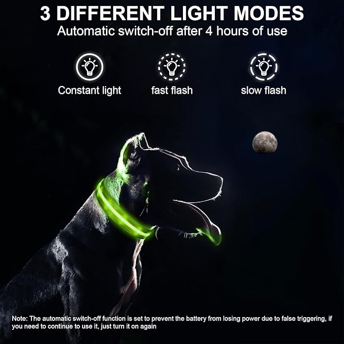 CHUKCHI LED Dog Collar Rechargeable,Waterproof Flashing Collar,Light Up Glow Collar, Adjustable Soft Safety Light Up for Small Medium Large Dogs Walking Camping at Night (Green-L)