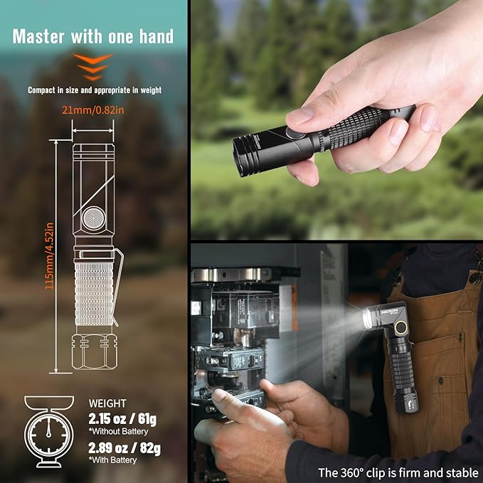 NICRON Rechargeable Flashlights Right Angle 90 Degree B74pro,1000 High Lumens Magnetic for Handfree,IP65 Waterproof Compatiable with AA Battery for Hiking Outdoor Camping Work Emergency.