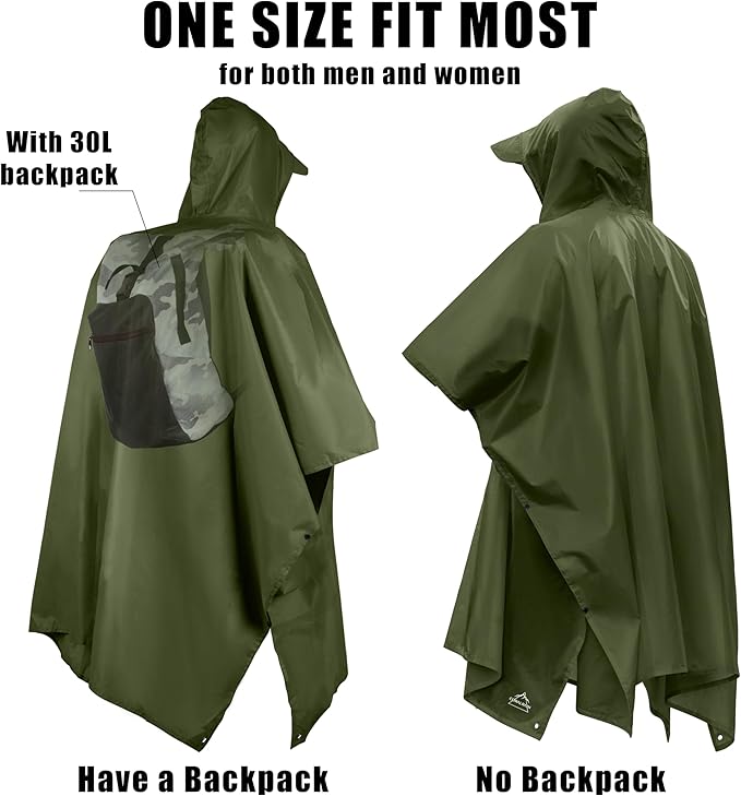 Coralrain Hooded Rain Poncho Lightweight Waterproof Unisex Raincoat Jacket with Pocket for Men Women Adult