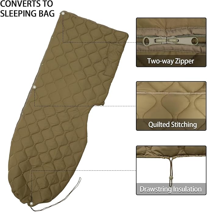Poncho Liner Hoodie with Pocket Insulated Military Sleeping Bag Waterproof for Outdoor Camping Travel Survival Hunting Car Emergency