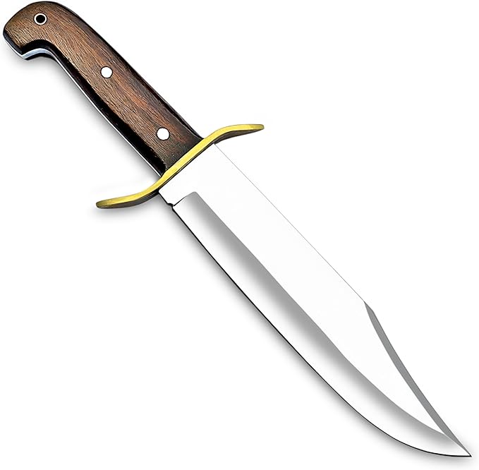 Large Bowie Knife with Leather Sheath Fixed Blade Hunting Knife D2 Steel with Leather for Outdoor Camping