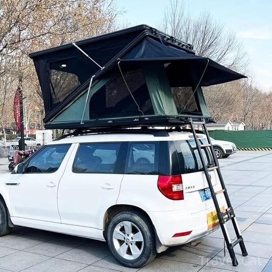 Travel Cat Rooftop Tent Hard Shell Roof Top Tent Hardshell Suitable for Jeep SUV Truck Van 3-4 Person Gray