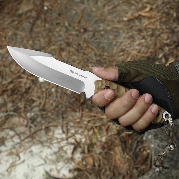 Fixed Blade Knife with Sheath, 5.04" Blade in 5cr14mov Steel, Tactical for Men, Survival Knife with ABS Handle,Full Tang Design Khaki-Black