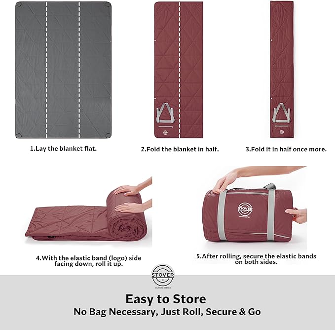 STOVER Waterproof Stadium Blanket – Portable Outdoor Camping Blanket for Travel, Picnics, or Sports – Warm, Windproof, Lightweight, and Packable (Game Day Red)