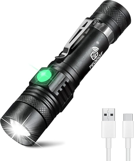 LED Flashlights USB Rechargeable Zoomable 1000-Lumen Super Bright Mini Flashlight Waterproof 3 Modes Small Pocket-Sized EDC Flash Light with Belt Clip for Camping Biking and Emergency Use