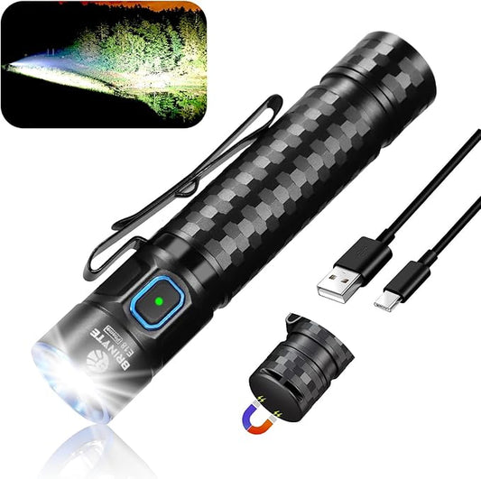 Brinyte E18 Rechargeable LED Flashlight Work Light with Magnetic Base for Hands-Free Lighting, 1200 Lumens Compact Bright EDC Pocket Light, IP68 Waterproof for Home, Outdoors, and Emergency
