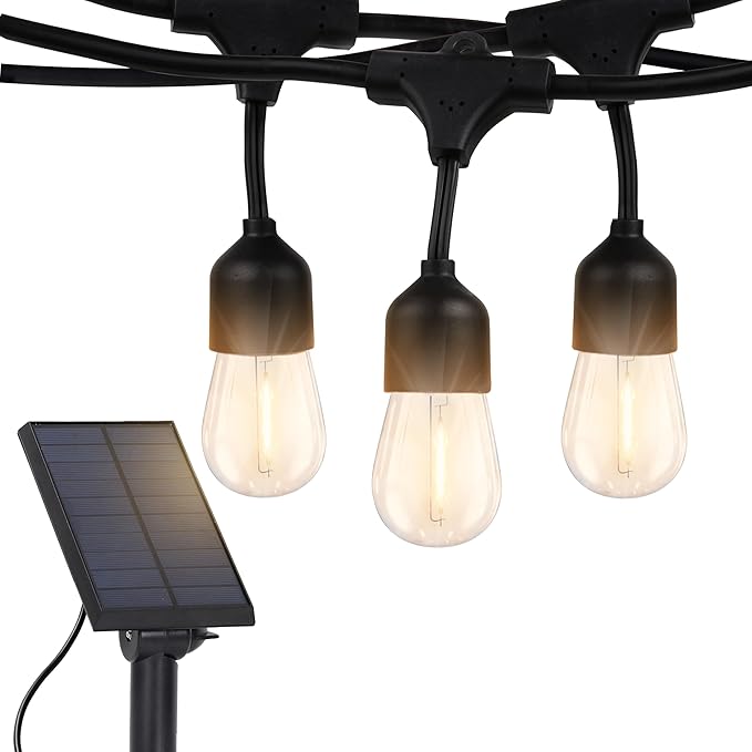 Brightech Ambience Pro 27 Ft Solar Powered Outdoor String Lights - Commercial Grade Waterproof Patio Lights with Edison Bulbs, Shatterproof LED String Lights for Patio - 1W, Warm White, 12 Bulbs