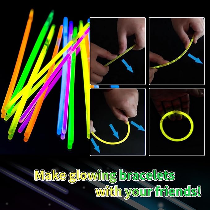 150 Pack 8” Yellow Glow Sticks Bulk with 150 Connectors Neon Glow In The Dark Party favors Supplies for Holiday Birthday Party Decoration (Yellow)