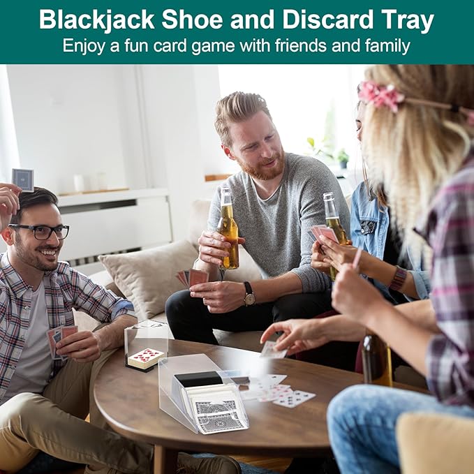 4 Deck Blackjack Shoe and Discard Tray, Clear Acrylic Card Dispenser Blackjack Dealing Shoe Card Dispenser for Playing Cards,Standard Size Poker Deck,Family Game Night