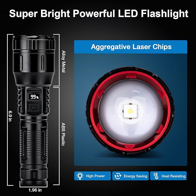 Rechargeable Flashlights High Lumens 990,000L (2Packs), Super Bright LED Handheld Tactical Flash Light, Battery Powered Strong Flashlight with USB C, 3 Modes, Zoomable, USB Output for Home, Emergency