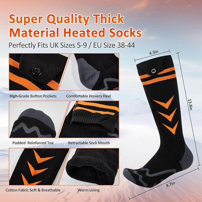 Heated Socks, Rechargeable Electric Heating Socks 5000 mAh with 4 Levels of Temperature Settings & APP Control, Winter Foot Warmer for Men Women Outdoor Skiing, Winter Camping, Hiking