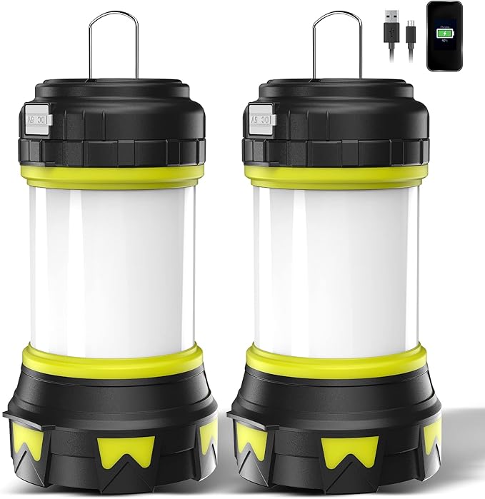 Rechargeable Flashlights Camping Lantern, 6 Modes LED Bright Flashlight 3000mAh Battery, IPX4 Waterproof, Emergency Flashlight Lantern for Outdoorï¼?Hurricane, USB Cable Included-2 Pack