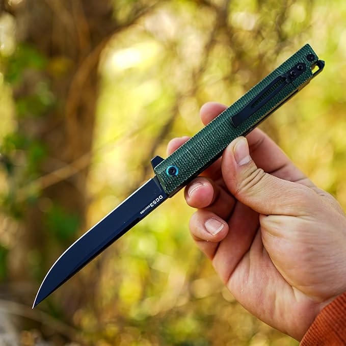 Pocket Folding Knife,Flipper Open,DC53 Steel Blade and Micarta Handle. With pocket clip and glass breaker,Sharp Camping Hiking Daily Work Knives,Everyday Carry EDC tool Knife