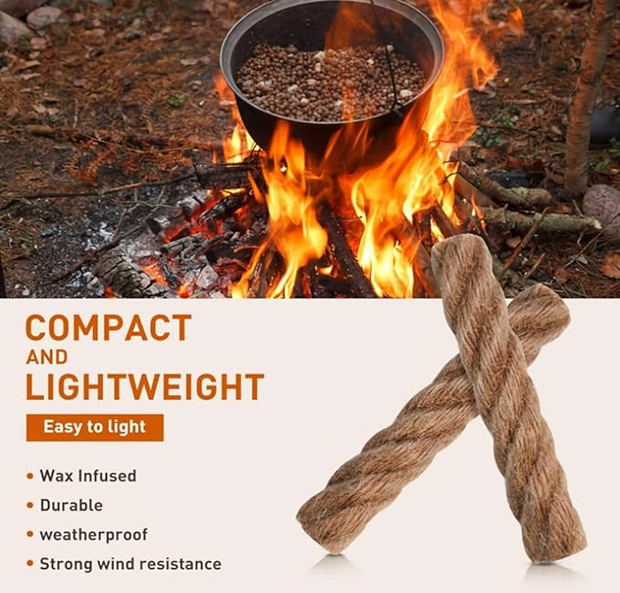 Survival Waterproof Matches Kit – 20/40/60 Fire Matches + Extra Striker in Metal Tin, Waxed Tinder Cords – Stormproof Windproof Fire Starter for Camping & Emergency (2 x Tins + Thick Rope)