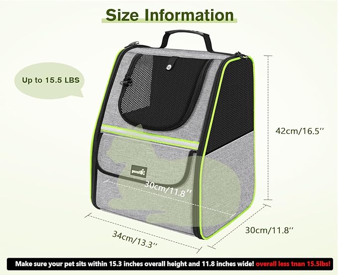 Pecute Cat Backpack Carrier for Travel & Hiking, Breathable Pet Carrier Backpack with Storage Pockets, Small Dog Carrier Bag for Outdoor Walking, Bike Riding, Vet Visits, Grey