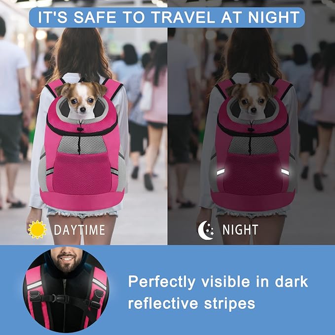 SMONT Dog Backpack Carrier Pet Lightweight Dog Carrier Backpack Small Dog Front Backpack Breathable Dog Carriers for Small Dogs with Safety Belt for Outdoor Hiking Travel Use S (2-7 lbs) Rose Red
