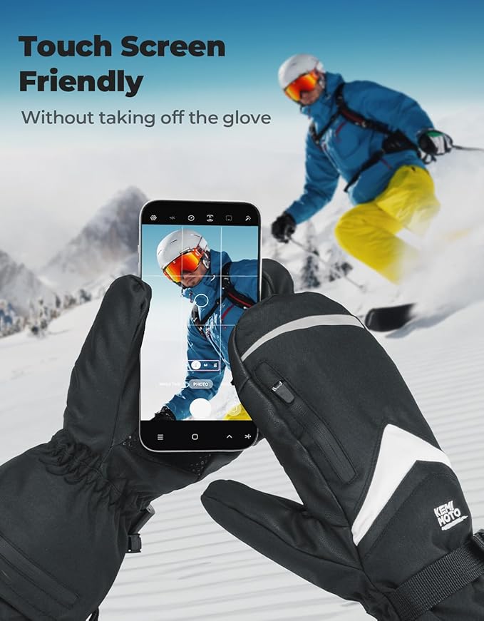 KEMIMOTO Heated Mittens for Men Women Rechargeable, Ski Mittens with Electric Battery 2pcs 7.4V 2500MAH Touchscreen Water-Resistant Warm Gloves for Winter Skiing Walk a Dog Snowmobile Camping