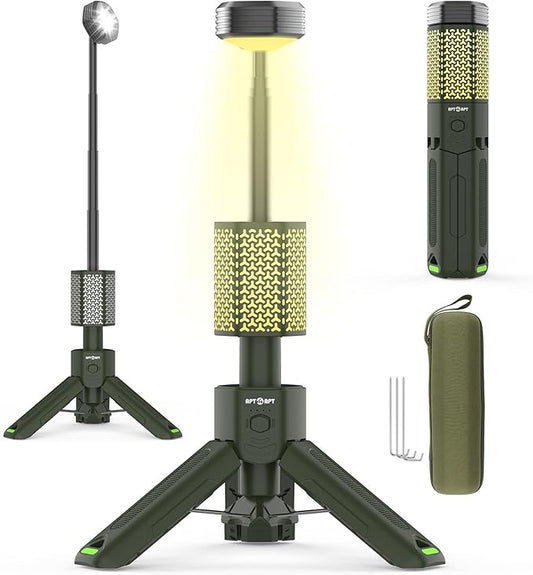 Telescopic Camping Light, Portable Collapsible Magnetic Camp Lantern Rechargeable,10500mAh Telescoping IP67 Waterproof Flashlights, Outdoor Gear for Emergency, Camping, Hiking (Army Green)