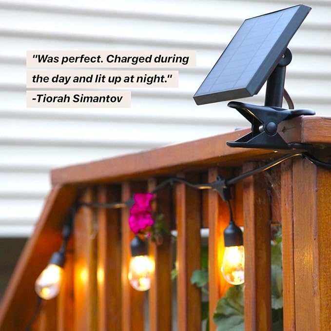 Brightech Ambience Pro 27 Ft Solar Powered Outdoor String Lights - Commercial Grade Waterproof Patio Lights with Edison Globes, Shatterproof LED String Lights for Patio - 2W, Warm White, 12 Bulbs