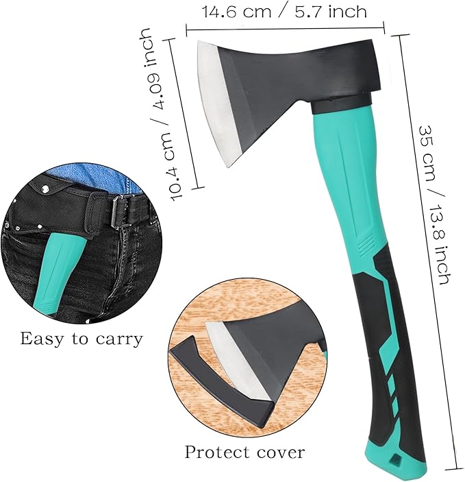 Wood Axe with Sheath, Camping Hatchet for Wood Splitting, Outdoor Bushcraft Axe Tools for Hiking Gardening, Anti-Slip Handle (Green)