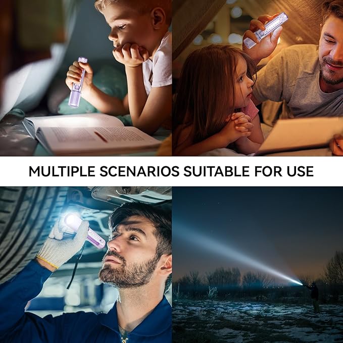 VAVOFO Purple LED EDC Flashlight - USB-C Rechargeable, Waterproof, Zoom Focus, 3 Modes, Red & Blue Emergency Strobe - Best for Outdoor, Tactical, and Survival Use