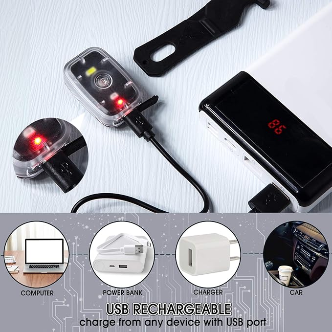 Mudder Running Lights for Runners Rechargeable LED Safety Lamps USB Rechargeable Clip on Strobe Bicycle Tail Lamps with 5 Modes Flashing Bike Lights for Night Riding Walking Hiking Pet Dog