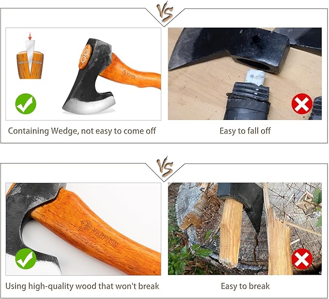NEDFOSS Camping Hatchet Axe, Wooden Handle Bushcraft Axe with Sheath, Viking Axe with Steel Wedge, Hand Forged Hatchets for Camping and Survival, Gift for Men??(MMA-16)