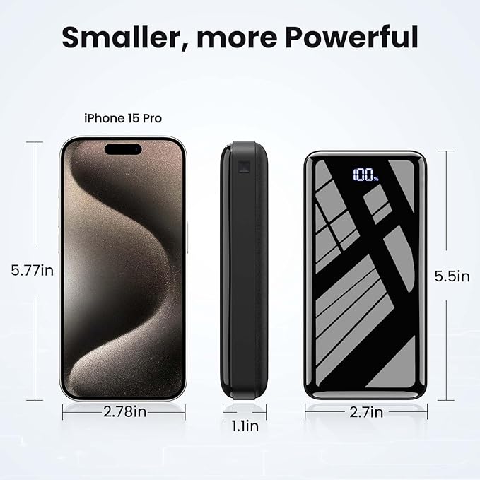 Portable Charger Power Bank 27000mAh, 22.5W Fast Charging USB C External Battery Pack, 3 Outputs & 2 Inputs, LED Display, Battery Cell Phone Bank for iPhone 17/16/15, Samsung Galaxy, Android