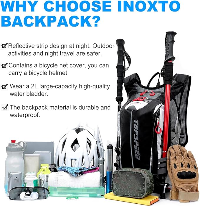 INOXTO Hydration Pack Backpackï¼?8L Hydration Pack Lightweight Water Backpack with 2L Water Bladder Bag Daypack for Hiking Running Cycling Camping Hunting for Women Men