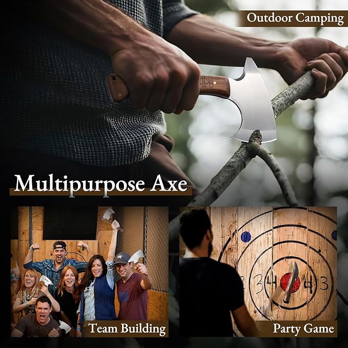 Freelander 8.3" Professional Throwing Axes and Tomahawks 3 Pack, Viking Axe Set with Leather Sheath, High Carbon Stainless Steel Throwing Hatchet for Adults, Axe Throwing Game for Backyard