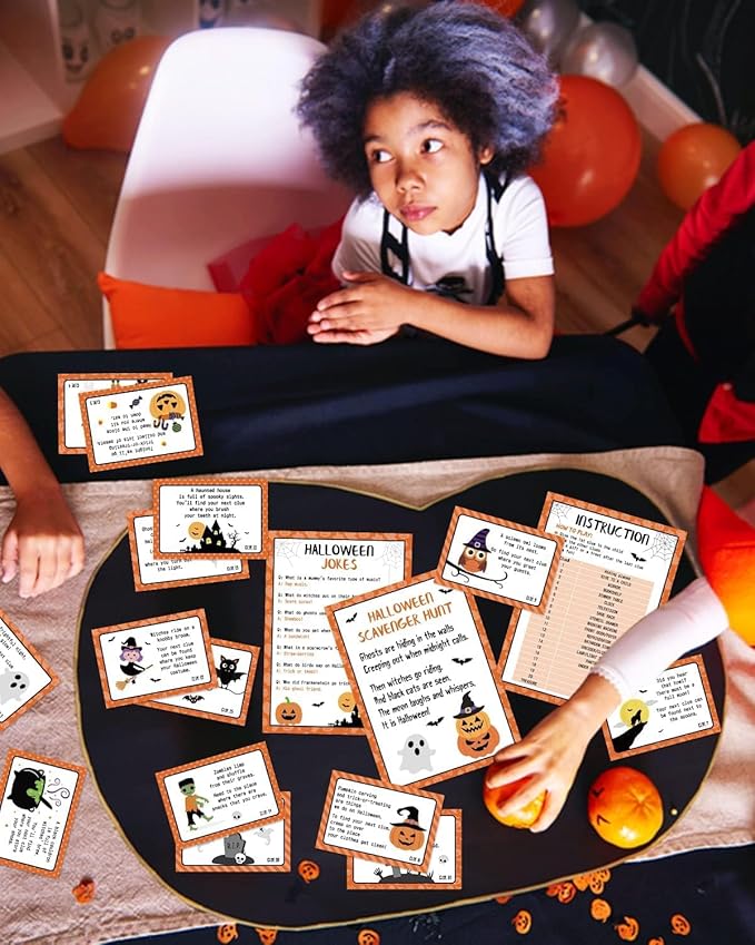 Sinasasspel Halloween Scavenger Hunt Clues Cards, Halloween Scavenger Treasure Hunt Games for Adults, Outdoor Indoor Halloween Pumpkin Ghost Witches Party Supplies Activities(20 Cards with Envelopes)