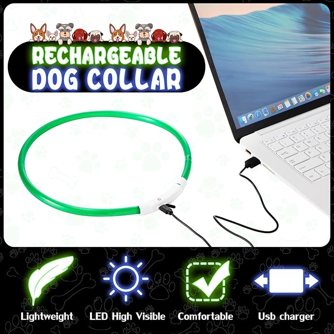 Frienda 4 Pcs Dog Collar LED USB Rechargeable Lights Dog Necklace Collars Doggy Lights for Night Walking Adjustable Safety Lamp Pet Collars for Large Medium Small Puppy(Classic Style,Green, Blue)