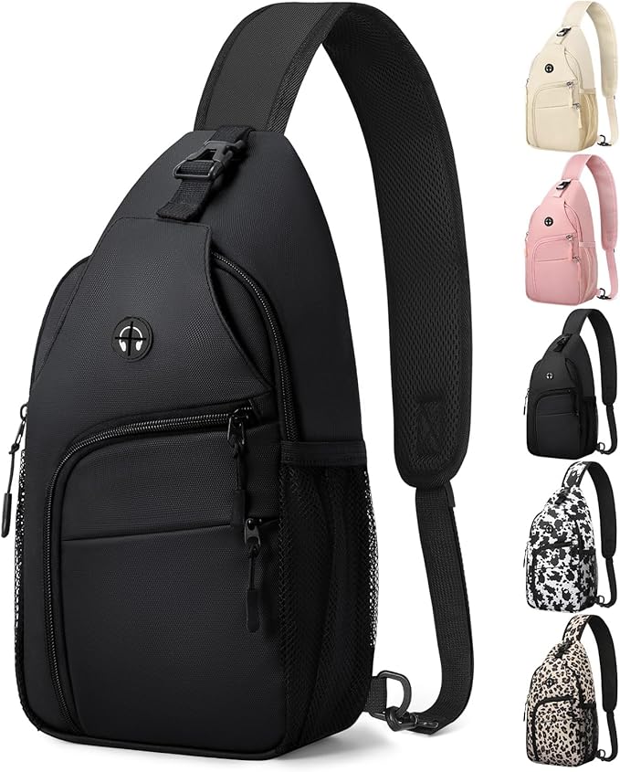 Crossbody Bags for Women Man Waterproof Sling Bag Backpack Trendy Casual Cross Body Bag with Convertible Shoulder Strap Chest Bag for Camping Hiking Travel Essentials (Coating Black, Medium)