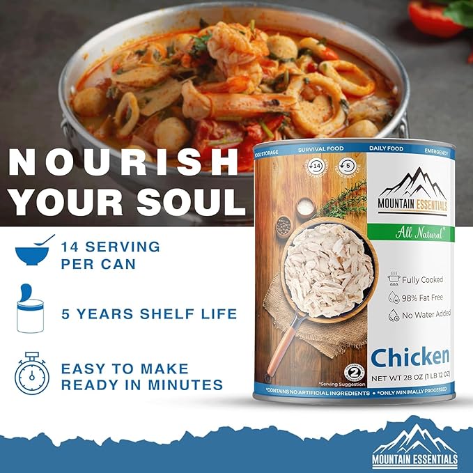 MOUNTAIN ESSENTIALS Fully Cooked Ready to Eat Canned Meat Variety Pack 28 Oz – 3 Beef, 3 Ground Beef, 2 Chicken, 2 Turkey, 2 Pork – Pantry Staples for Daily Use & Emergency Meals – Made in USA 12 Pack