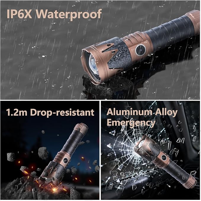 SKYFIRE Rechargeable Flashlights High Lumens 2 Pack with Ignition Lens,3000lm Mini Bright Tactical Torch with 6 Modes Waterproof Zoomable LED Flash Light for Camping Essentials Outdoor Home Emergency