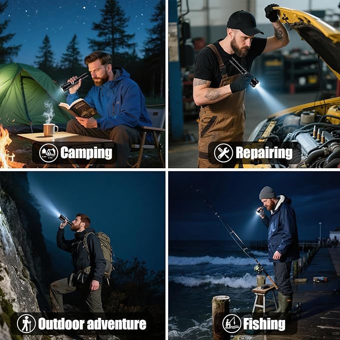 4 Pack Flashlight Rechargeable High Lumen, Super Bright Flashlight 9000000 Lumens, Adjustable Powerful Flash Light with USB Cable 5 Modes, Waterproof Handheld Flashlight for Camping, Home, Outdoor
