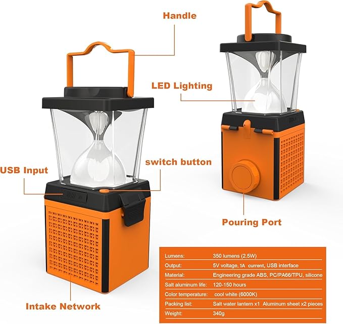 Environmentally Conscious Lighting, Saltwater Camping Lantern - Survival & Emergency Outdoor Ligh Simply add Salt Water to Activate The Light. It's That Easy