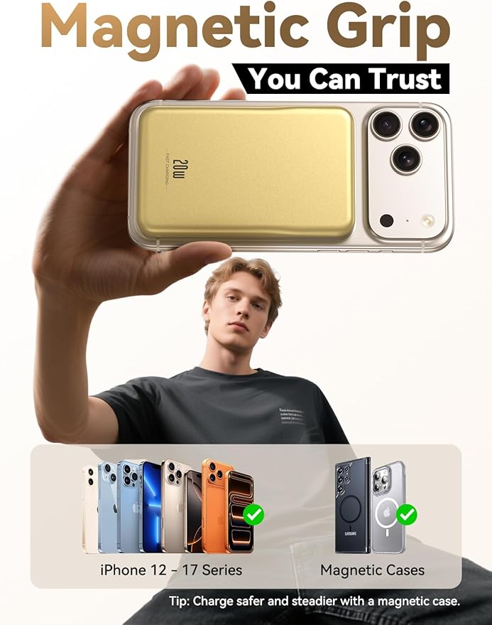 Magnetic Portable Charger, 10000mAh Power Bank, 20W Fast Charging for Magsafe Battery Pack, Travel Essential Wireless Charger Compatible with iPhone 17/16/15/14/13/12 Pro/Max/Air/Plus Series, Samsung