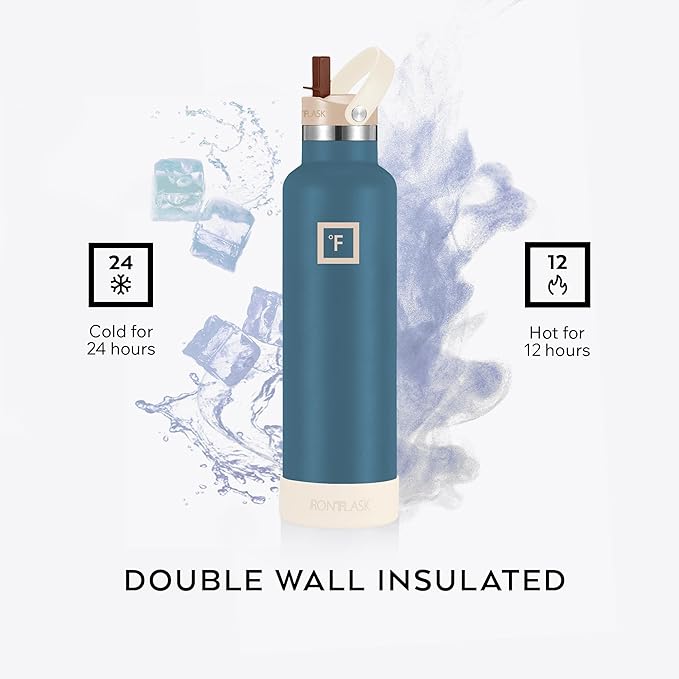 IRON °FLASK Camping & Hiking Hydration Canteens - Narrow Straw Lid & Boot - Leak Proof Vacuum Insulated Stainless Steel - Hot & Cold Double Walled Sports Water Bottle - Desert Oasis, 24 Oz