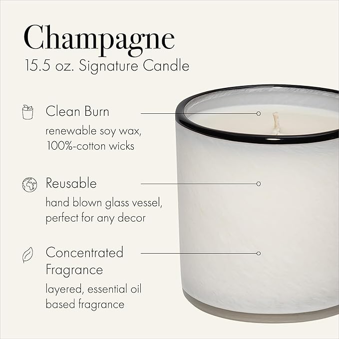 LAFCO New York Signature Candle, Champagne - 15.5 oz, 2 Pack - 90-Hour Burn Time - Reusable, Hand Blown Glass Vessel - Made in The USA