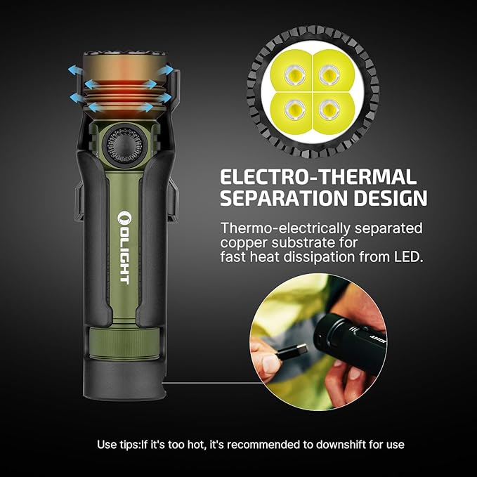 OLIGHT Seeker 4 Pro Rechargeable Flashlights, 4600 Lumens High Powerful Bright LED Light with USB C Holster, Waterproof IPX8 for Emergencies, Camping, Searching (OD Green)