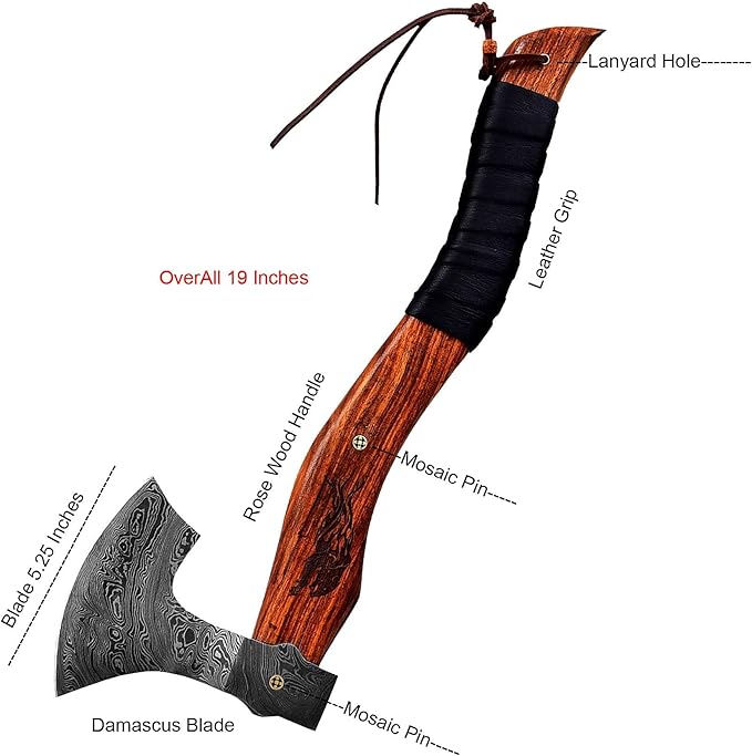 Dessi Damascus Steel Blade Axe Hatchet Tomahawk Hunting Knife Camping Outdoor. SM48