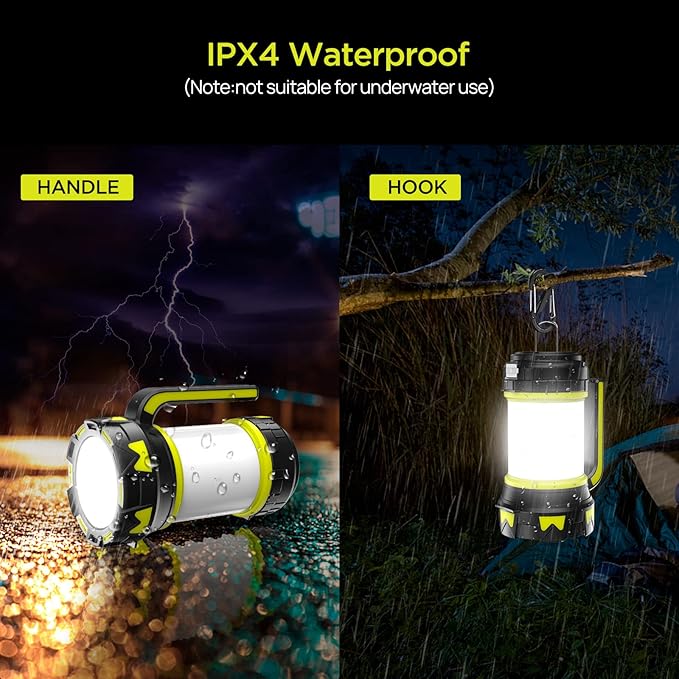Rechargeable Flashlights Camping Lantern,6 Modes LED Bright Flashlight 3000mAh Battery, IPX4 Waterproof, Emergency Flashlight Lantern for Outdoorï¼?Hurricane, USB Cable Included-1 Flashlight