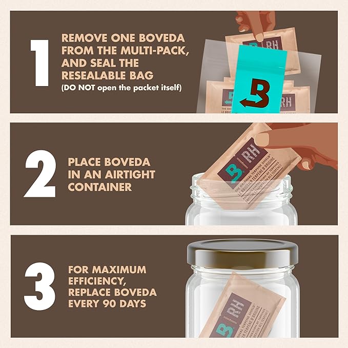 Boveda 62% Two-Way Humidity Control Packs For Storing 1 lb – Size 67 – 20 Pack – Moisture Absorbers for Storage Containers – Humidifier Packs – Hydration Packets in Resealable Bag
